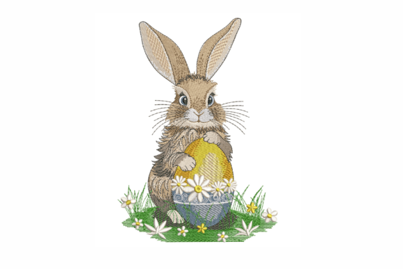 Bunny with Easter Egg Embroidery Design